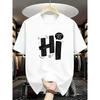European Size Men's Creative Hi Letter Print T-Shirt, Crew Neck Casual Street Style Short Sleeve Top, All-Season Menswear Tee