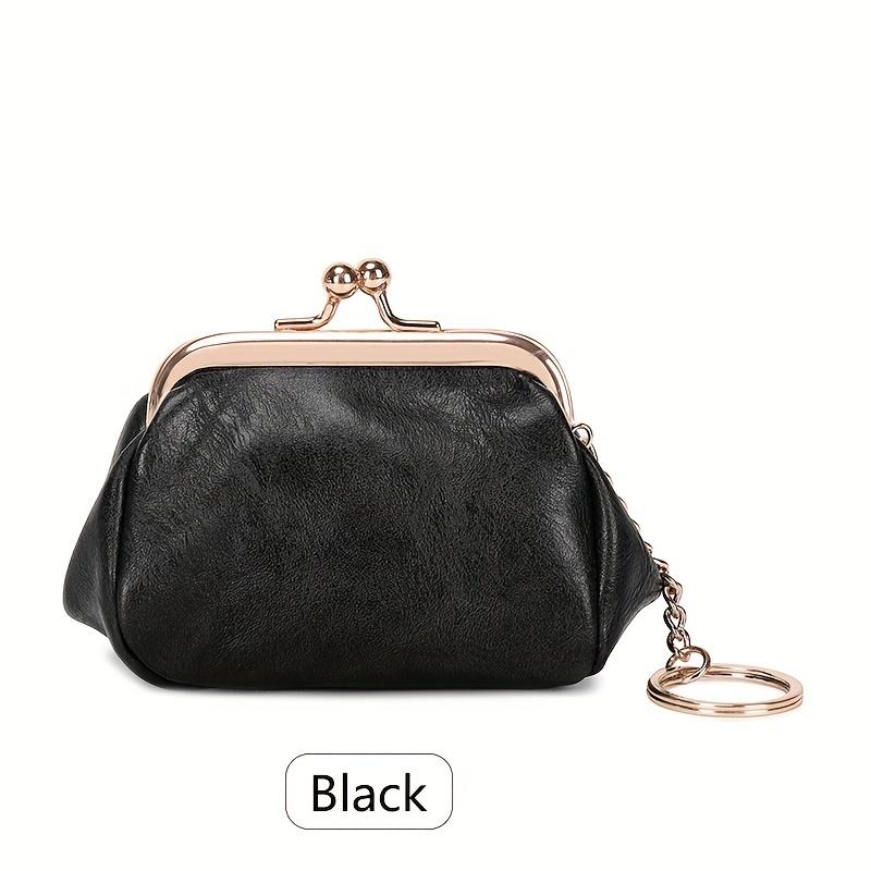 Portafoglio Mini Portamonete Vintage da Donna con Chiusura a Bacio e Portachiavi (Meccanismo di bacio), Design Minimalista ad Anello Rotondo