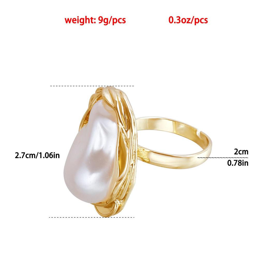 European & American Retro Faux Pearl Women's Irregular Open Ring - Unique Niche Design