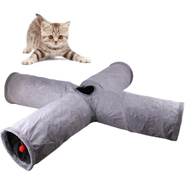 Cat Tunnel Tube for S, Cat Toys Collapsible, Kitty Tunnel Toy for Puppy, Kitten, Rabbit, Gray