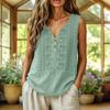 Women V Neck Embroidered Sleeveless Blouse Relaxed Fit Button Front Casual Top for Everyday Wear Office and Travel
