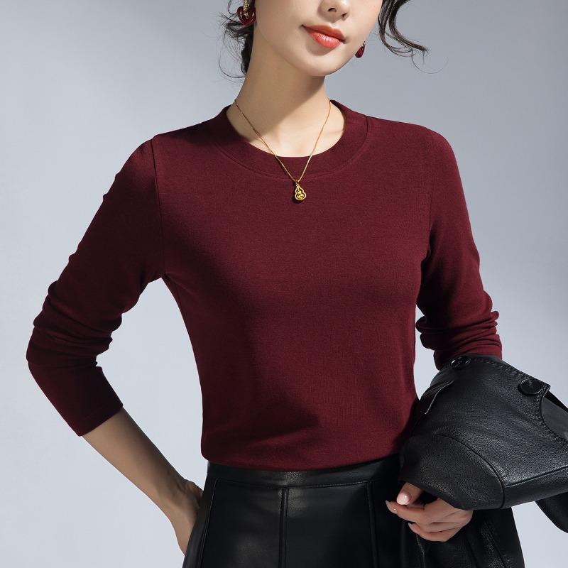 White Long-sleeved Women's Summer New Commuter Inner Shoulder Crew Neck Bottoming Shirt Xinjiang Cotton Top