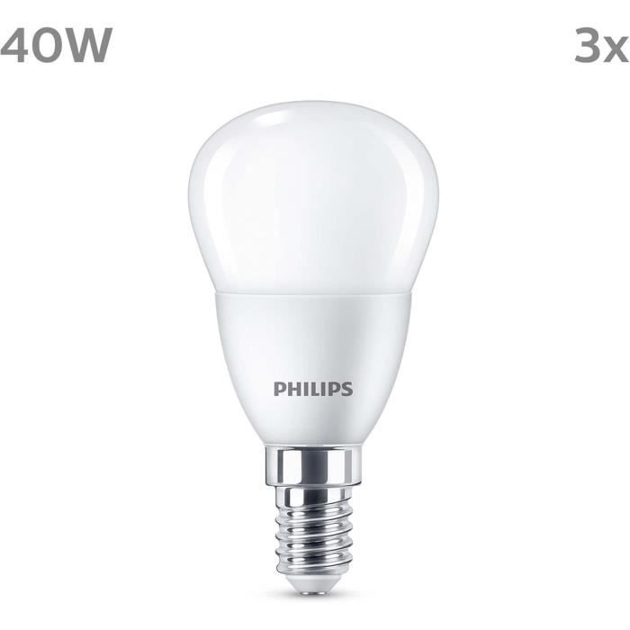 Pack de 3 ampoules led - philips - e14 - format flamme - 40w - blanc chaud