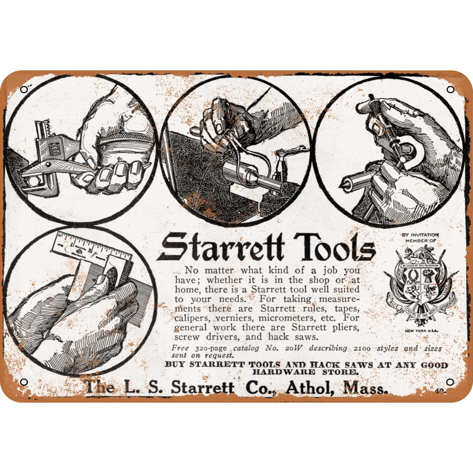 

1915 Starrett Tools Vintage Metal Sign HeavyDuty Iron Construction Antique Tool Catalog Replica with Tool Diagrams Garage 20x30cm（7.8x11.8inch）