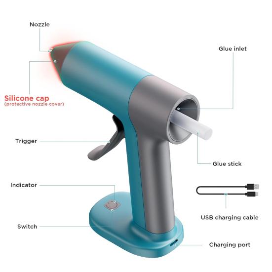 Kabelloser Heißkleberbrenner mit 30 Stück Stäben 30s Vorheizen Automatische Abschaltung
