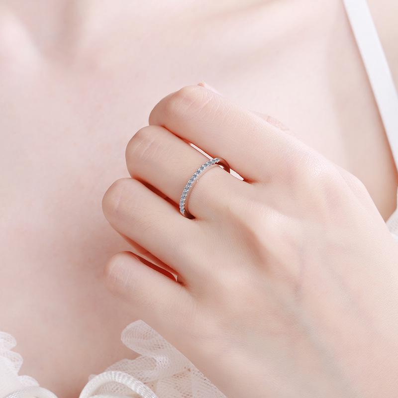 S925 Sterling Silver Ring with Platinum PT950 Gold and Moissanite Inlay - Women's Eternity Band