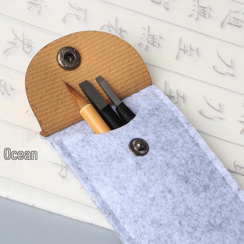 Seal & Stone Carving Knife Leather Sheath Roll-Up Storage Bag with Vintage Pen Pouch - Tungsten White Steel Knife Sheath Included.