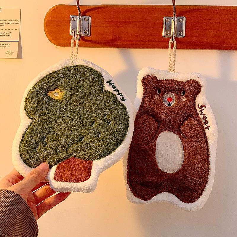 Thickened Cartoon Hand Towel Coral Fleece Bathroom Kids Wash Hand Cloth Kitchen Hanging Towel Super Absorbent Rag Handkerchief