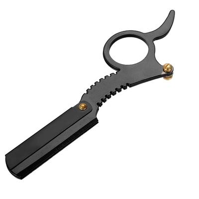 Edelstahl Herrenrasierer Daumenform Manuell Gerade Gesichtshaarentfernung Rasurrasierer Schwarz