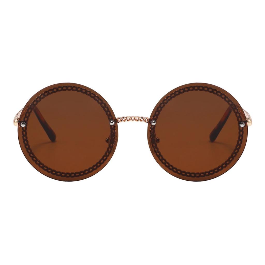 Luxury Metal Chain Round Sunglasses Rimless Brand Shades For Women Circle Sun Glasses Gradient   Zonnebril Dames