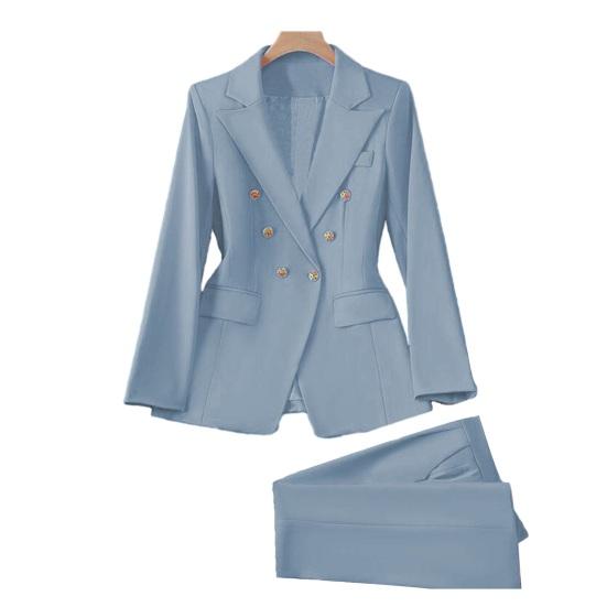 

Women Two-Piece Suit Spring Autumn Long Sleeves Lapel Collar Blazer Jacket Wide Leg Pants Work Office Business Casual Outfits Pantsuit 3XL синій