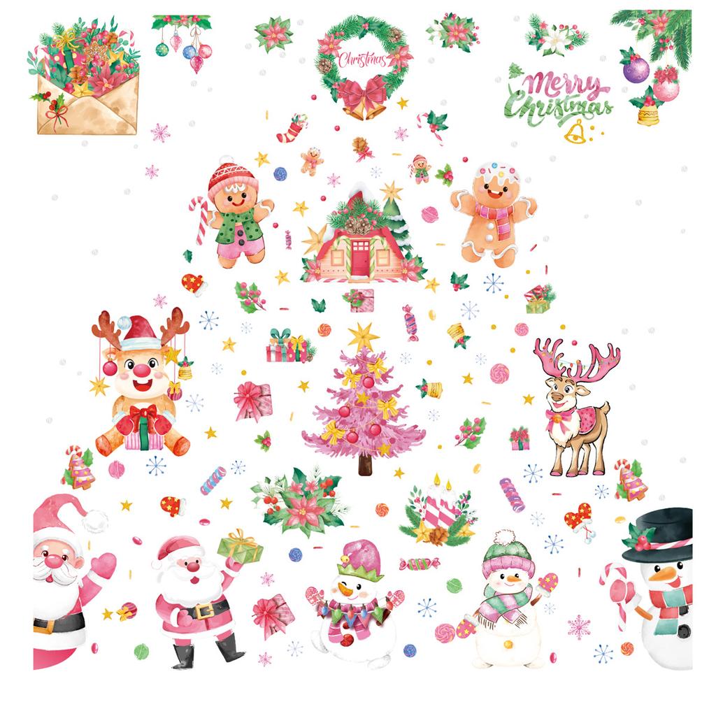 Christmas Pink Santa Claus Stickers Xmas Ball Garlands Bell Snowman Static Stickers Merry Christmas Decor Happy New Year
