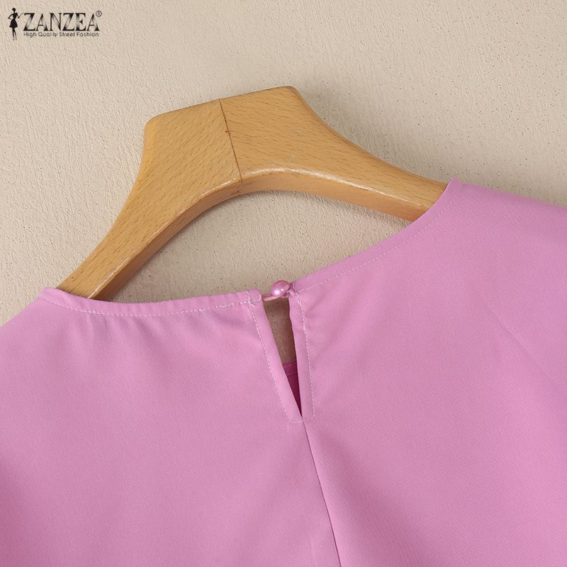 ZANZEA Women Casual Round Neck Loose 3/4 Sleeve Blouse