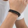 Stylish Leather Bracelet for Men Boys,Double Layers Natural Stone Tiger Eye Black Beaded Bracelet,Gift To Father Husband BBF