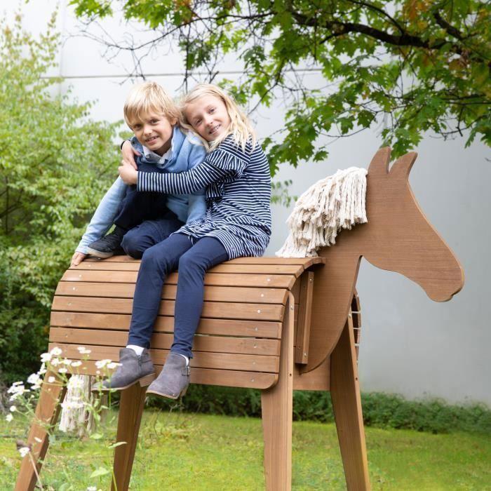 Cheval d'extérieur - roba - grand cheval de jardin - bois massif - teck - 2 en 1