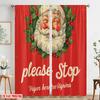 2pcs,2D Plane Printing Curtains Digital Printed Santa Please Stop Here Versatile Polyester Fabric (without Rod) Decorations