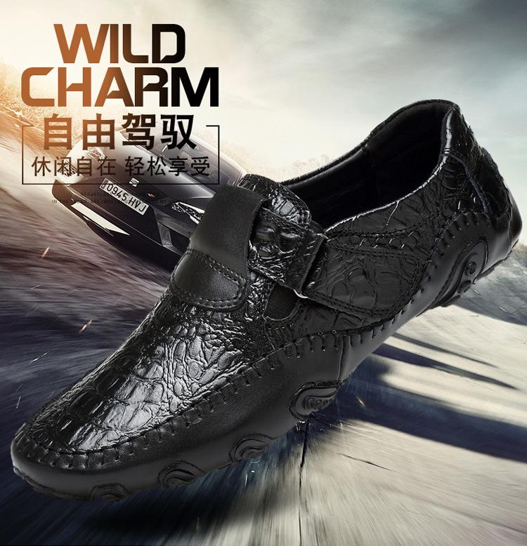 XiaGuoCai Übergröße 47 Schwarz Krokodil Herren Slipper Echtes Leder Atmungsaktiv Herren Flats Slipper Freizeitschuhe L49 35