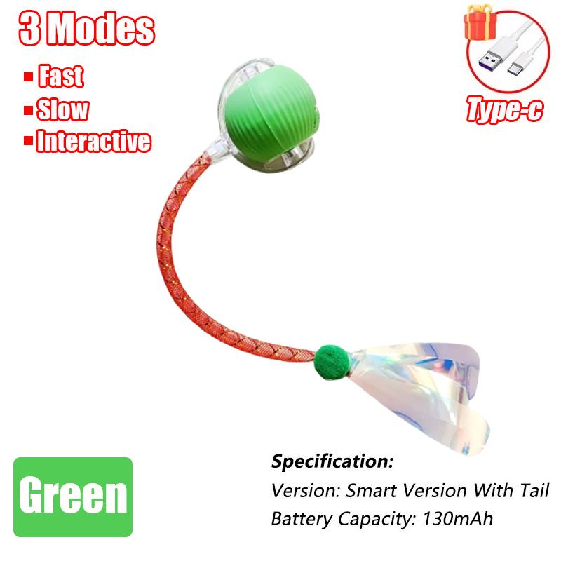 New Cat Interactive Ball Toys Automatic Rolling Ball Faux Tail Rechargeable Smart Pet Electric Toy Cat Training Imitate Mouse