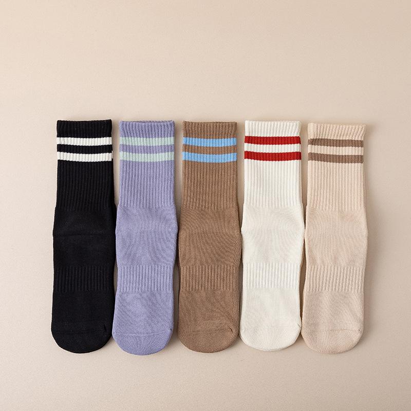 

Mid-calf Socks for Women, Solid Color, School Style, Parallel Bars, Loops, Anti-slip Yoga Socks, Mid-calf Socks for Women 1 pair бежевий