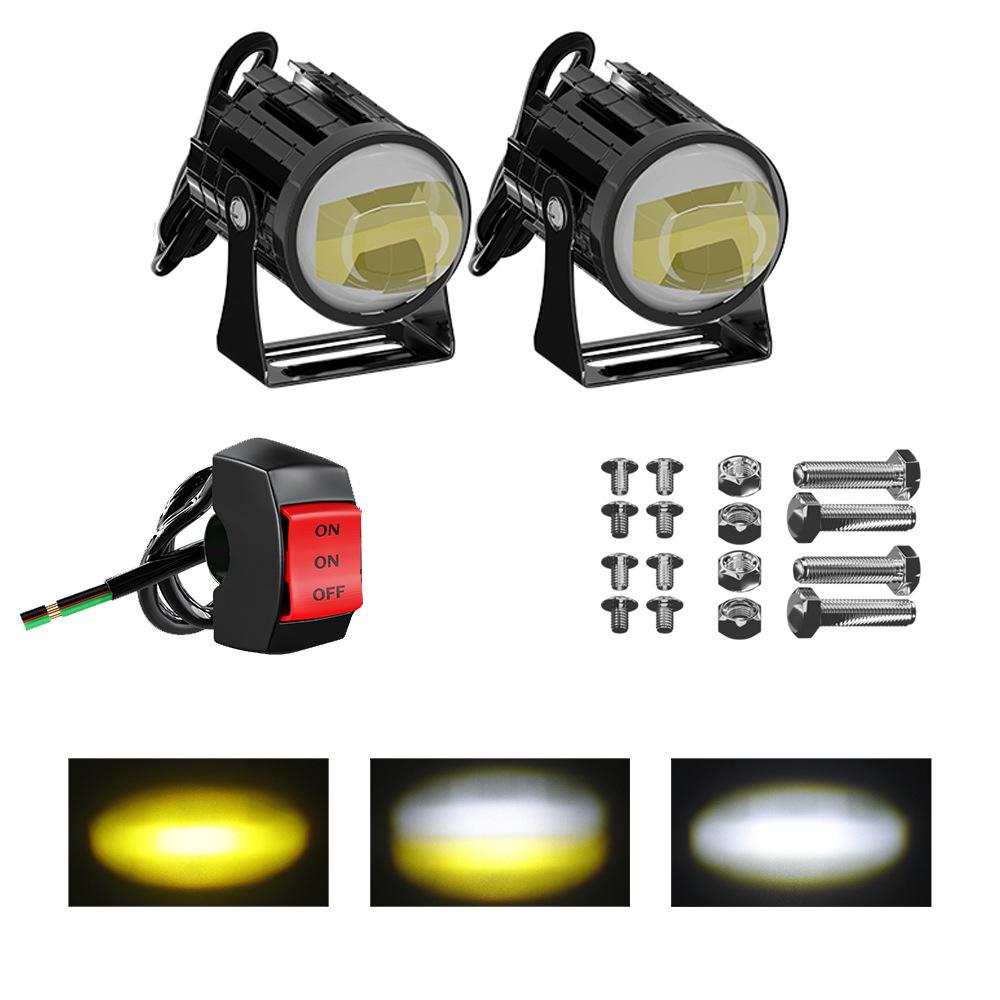 Compact LED Motorcycle Headlight: Cross-border Hot Selling Small Steel Cannon Auxiliary Spotlight for Electric Vehicles Steel Cannon 3 Pairs + Switch