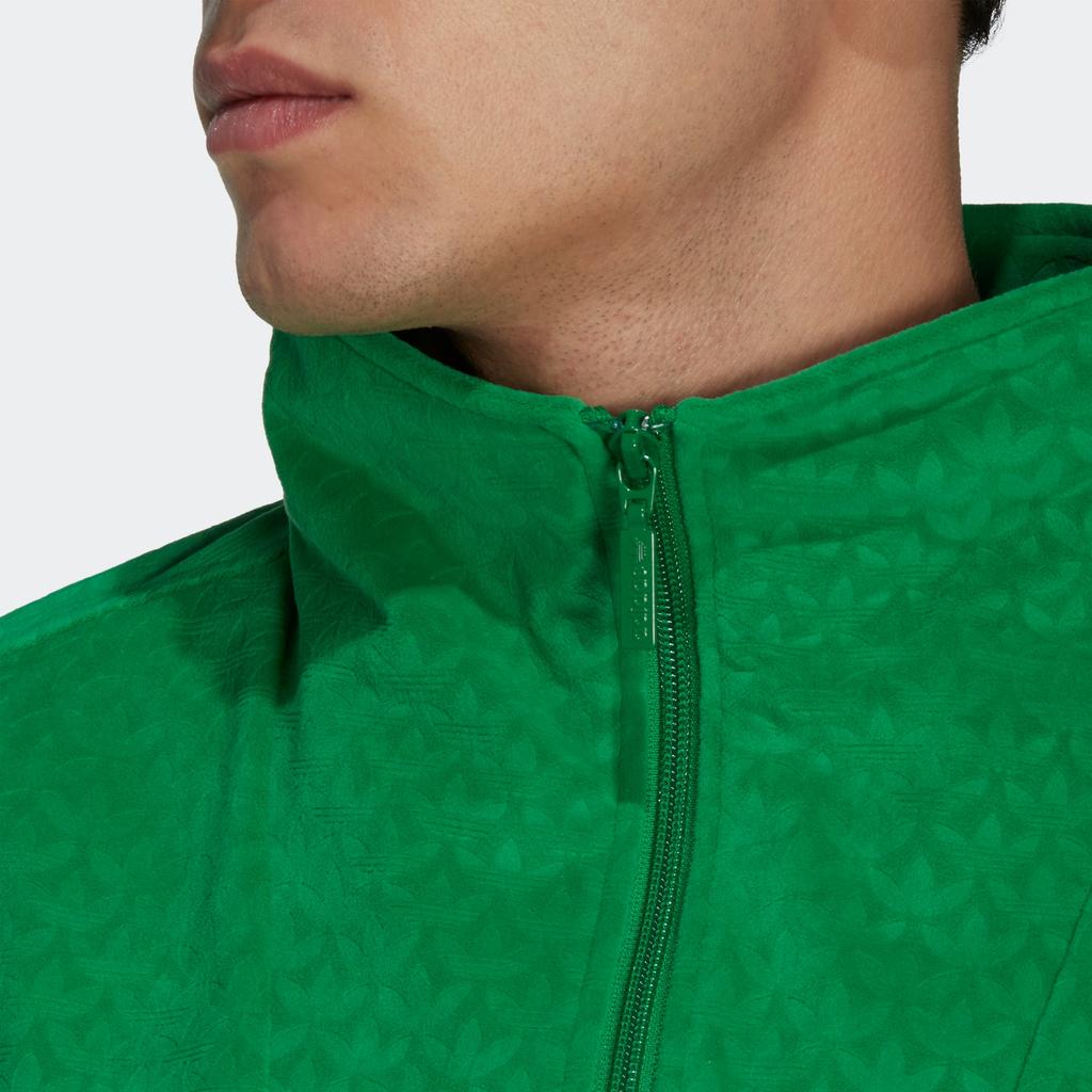 Adidas Originals Funnel Velour Logo All-Over Print Stand Collar Half-Zip Long Sleeve Sweatshirt Men Sweatshirt Green IB3420