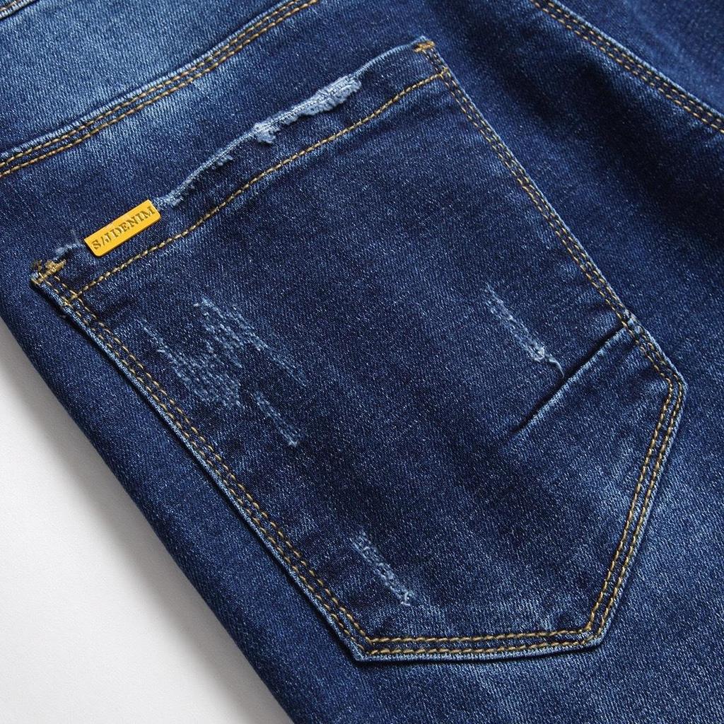 2021 Summer Men's Blue Mid-Waist Printed Cotton Jeans