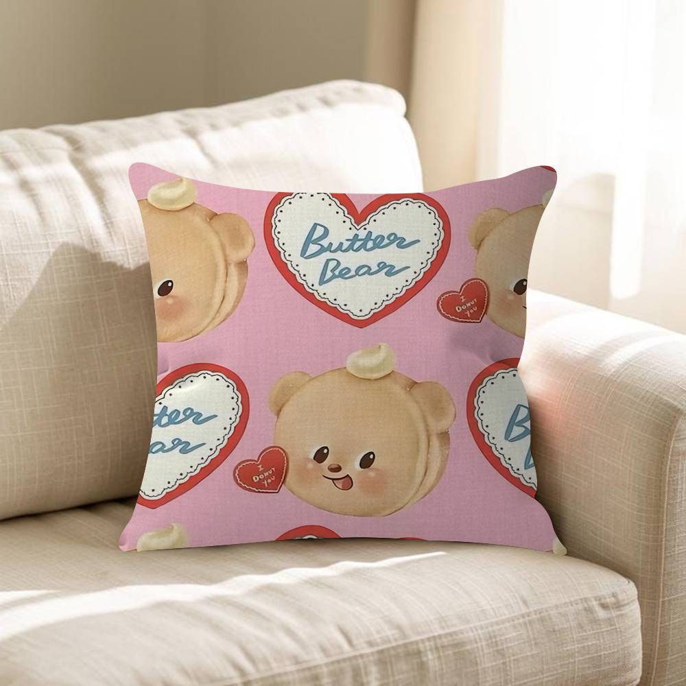 Cute Butterbear Maple Design Cushion Cover Happy Autumn Harvest Decor Holiday Decorati Pillow Cover