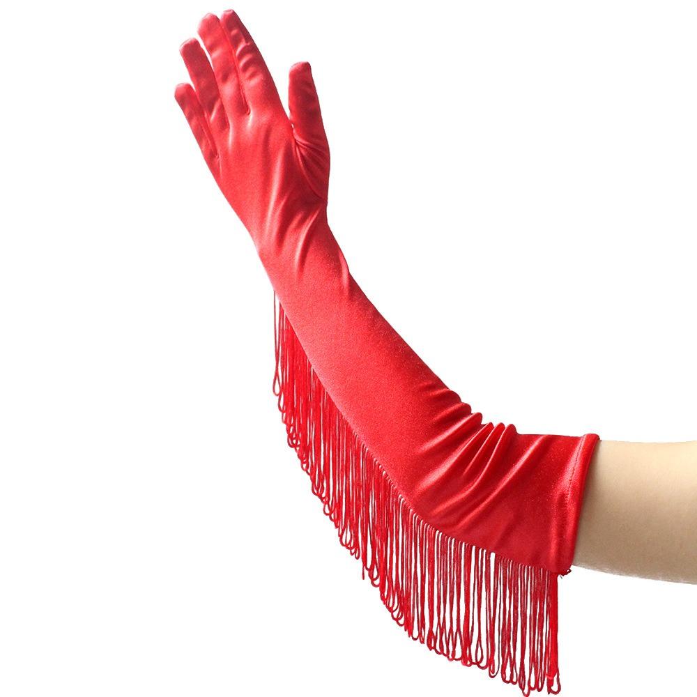 Stretch Fringe Tassel Gloves Opera Stage Dance Mittens Costume Lady Long Gloves  Halloween Party