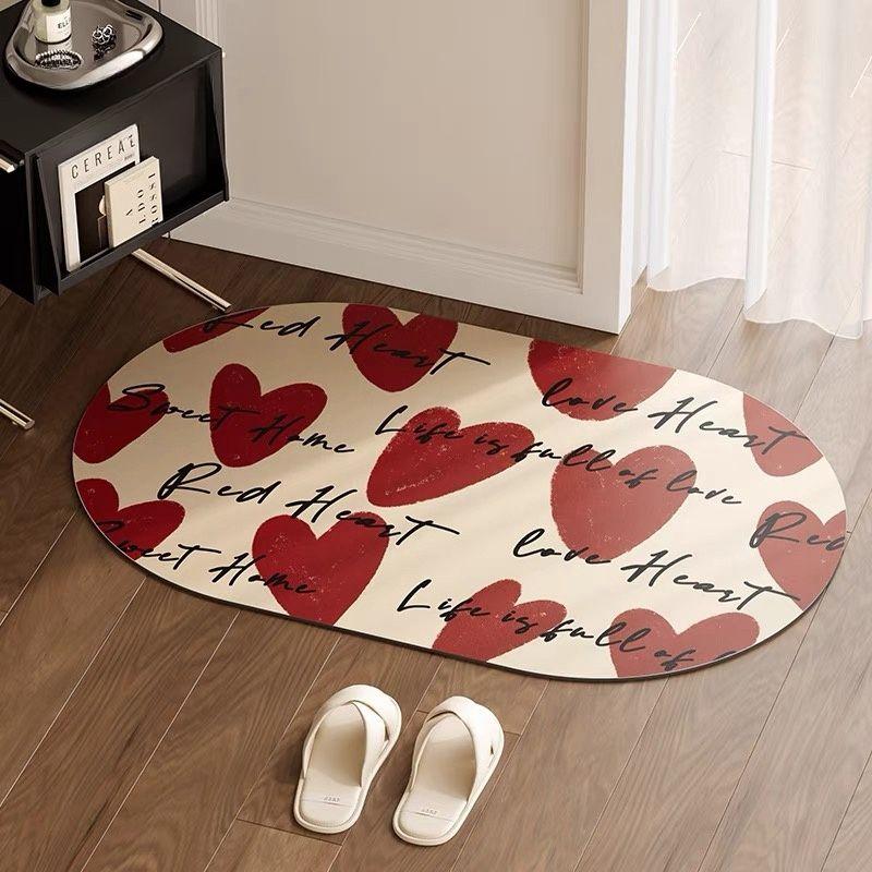 Love red door mat bathroom diatom mud absorbent floor mat door mat simple Internet celebrity atmosphere