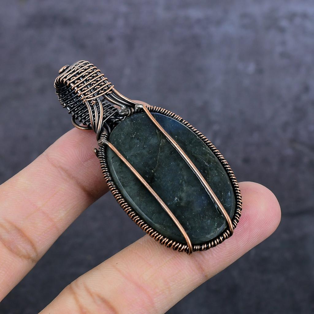 Natural Indian Moss Agate Gemstone Copper Wire Wrap Jewelry Pendant 2.56" A9b42