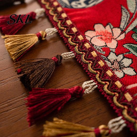 Elegant Dining Table Decor Jacquard Floral Runner, Vintage Peony Farmhouse Runner with Tassels for Home Wedding Party Tassel Edge