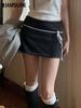 Sweet Basic Patchwork Bandage A-Line Skirt Casual Slim Low-Waisted Mini Skirts Women 2024 Summer Fashion Streetwear Lady