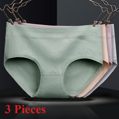 3 Pieces Female Underwear Four Season New Women's Pure Cotton Underwear Fashionable Solid Color Underwear Ladies' Four Seasons Panties