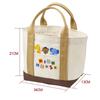 Cute Cartoon Bear Embroidered Color Block Canvas Tote Bag for Moms