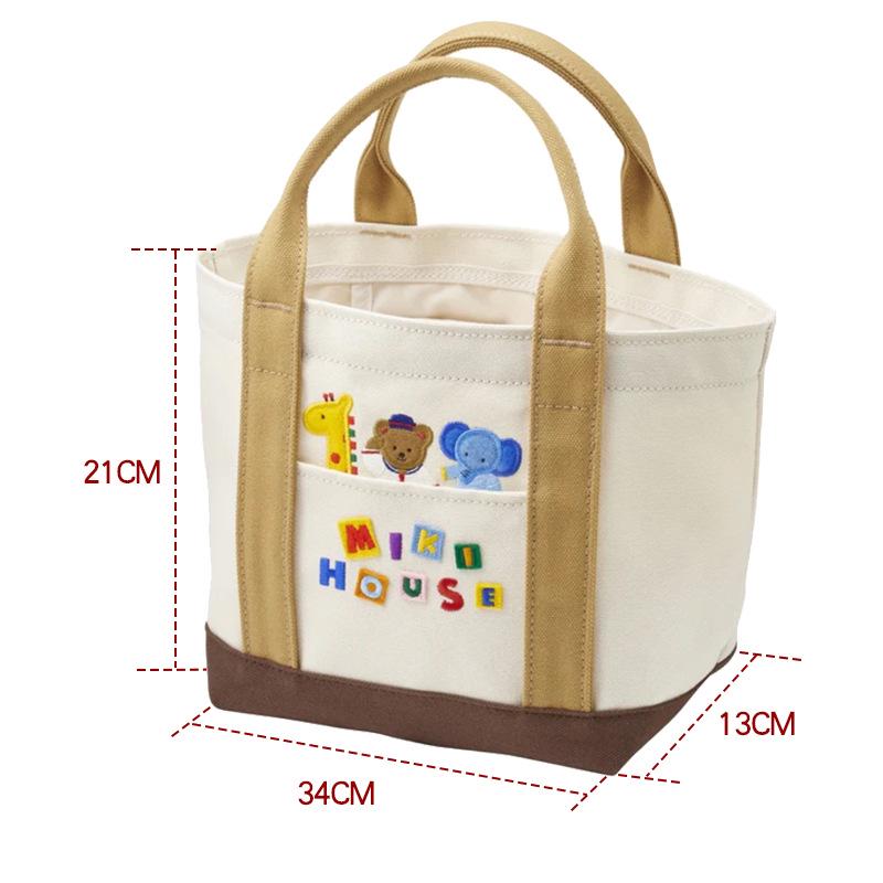Cute Cartoon Bear Embroidered Color Block Canvas Tote Bag for Moms
