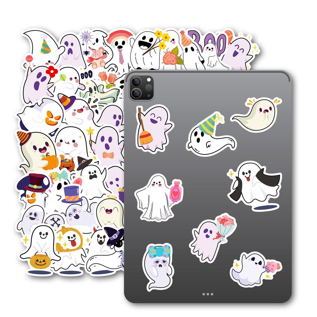 Modell 50 Cartoons Halloween Kleiner Geist Graffiti-Sticker Persönlichkeit Dekorativ Gitarre Notizbuch Handy DIY