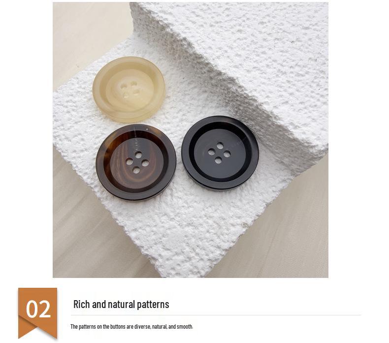 Matte Four-Hole Resin Cow Horn Pattern Buttons for Coats, Windbreakers, Suits, and Trousers