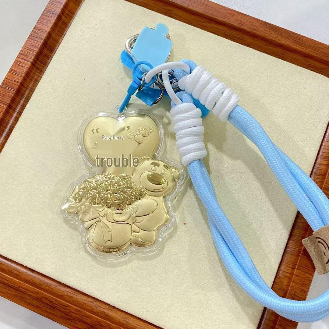 Golden Strawberry Bear Cartoon Keychain and Phone Charm Pendant