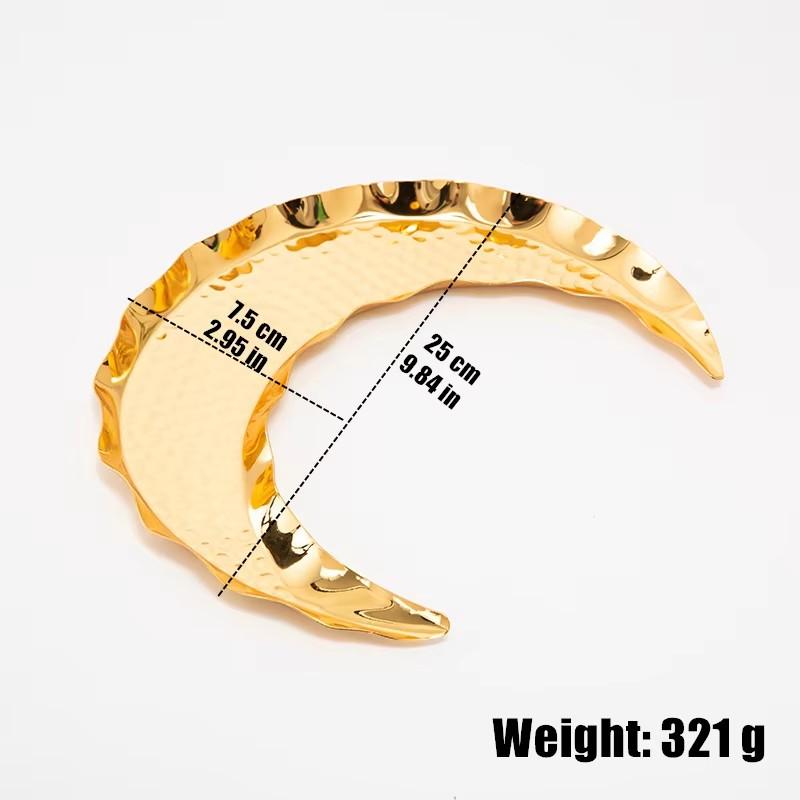 Gold Fruit Plate Moon Shape Ramadan Festival Alloy Candy Food Nut Fruit Storage Basket Wedding Home Desktop Tray Decoration