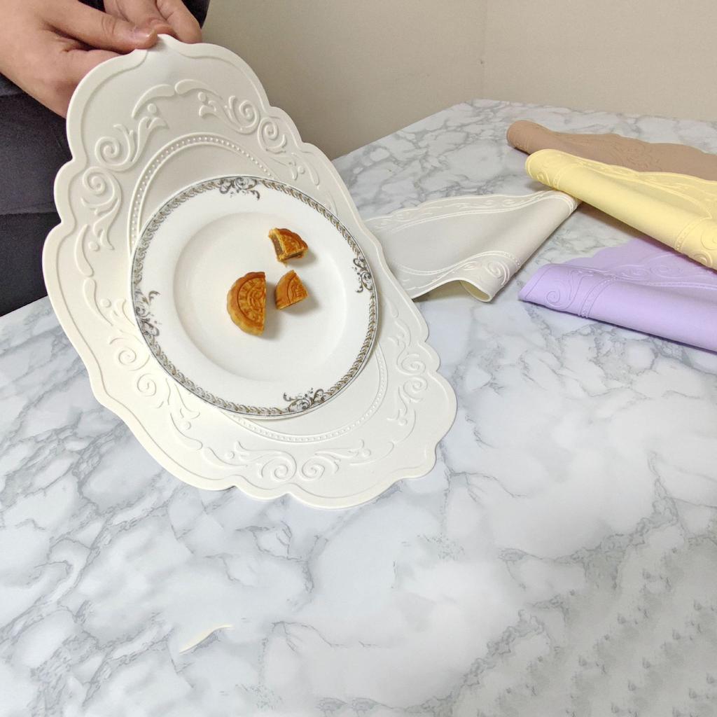 Silikonová oválná kulatá prostírání Retro vzor Káva Květinová Podložka Stolní podložky Vodotěsné Protiskluzové Stolní nádobí Podložky pod šálky