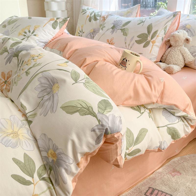 Bedding Four-piece Set, Cotton Pure Cotton Floral Quilt Cover, Bed Sheet Dormitory Three-piece Set