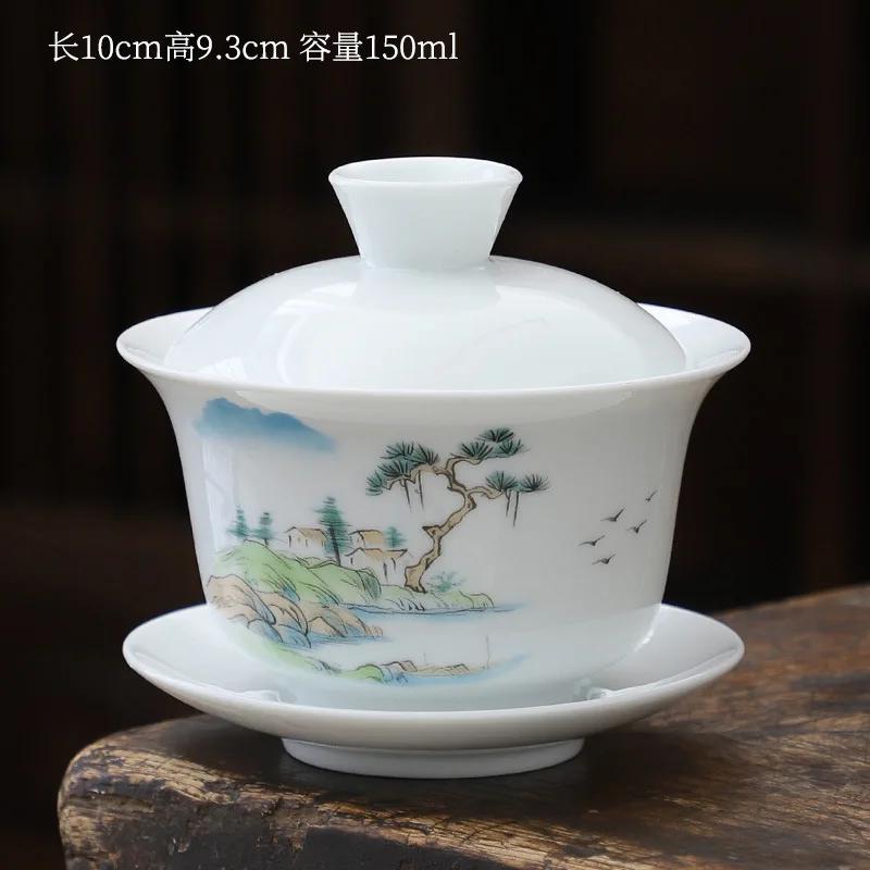 1pcs tea cup Ceramic tea bowl White porcelain large Sancai cover bowl teacup Kung Fu Tea High Quality Chinese style