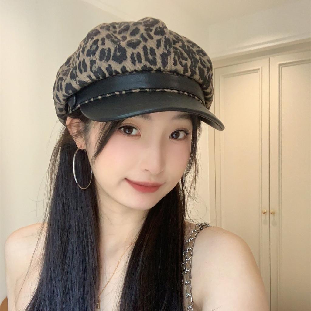 Neue Frühherbst Leopardenmuster Temperament Retro Baskenmütze Damen Koreanischer Stil Modisch Vielseitig Modische Achteckmütze