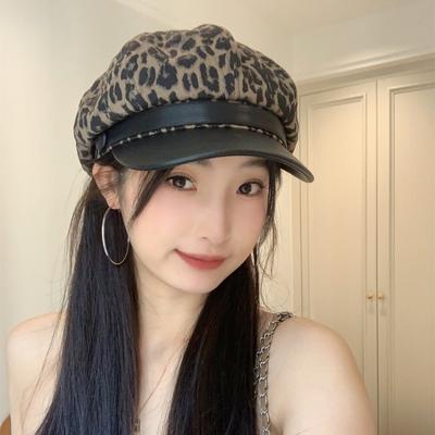 New Early Autumn Leopard Print Temperament Retro Beret Women's Korean Style Fashionable Versatile Fashionable Octagonal Hat