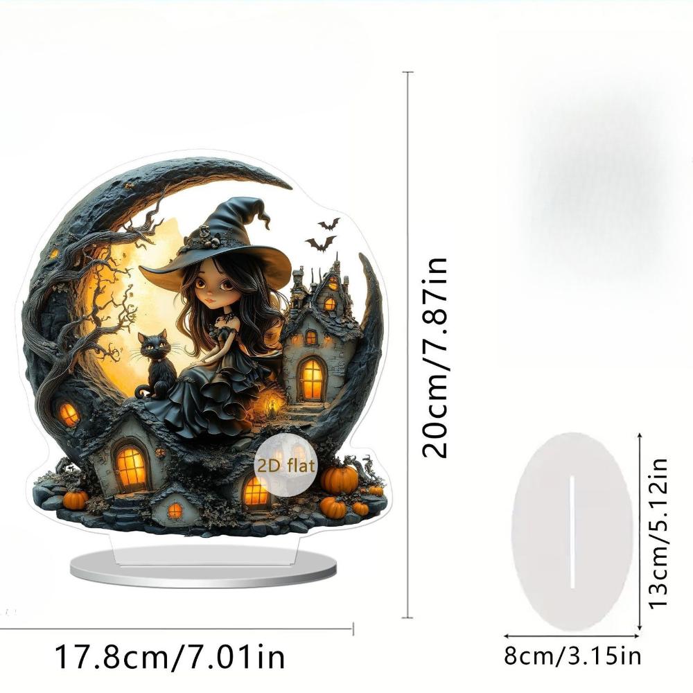 

2D Flat Acrylic Decoration, Romantic Scene of Pumpkin House and Moon Witch Indoor and Outdoor Decoration - No Need for Batteries/electricity, Free D 20*17cm