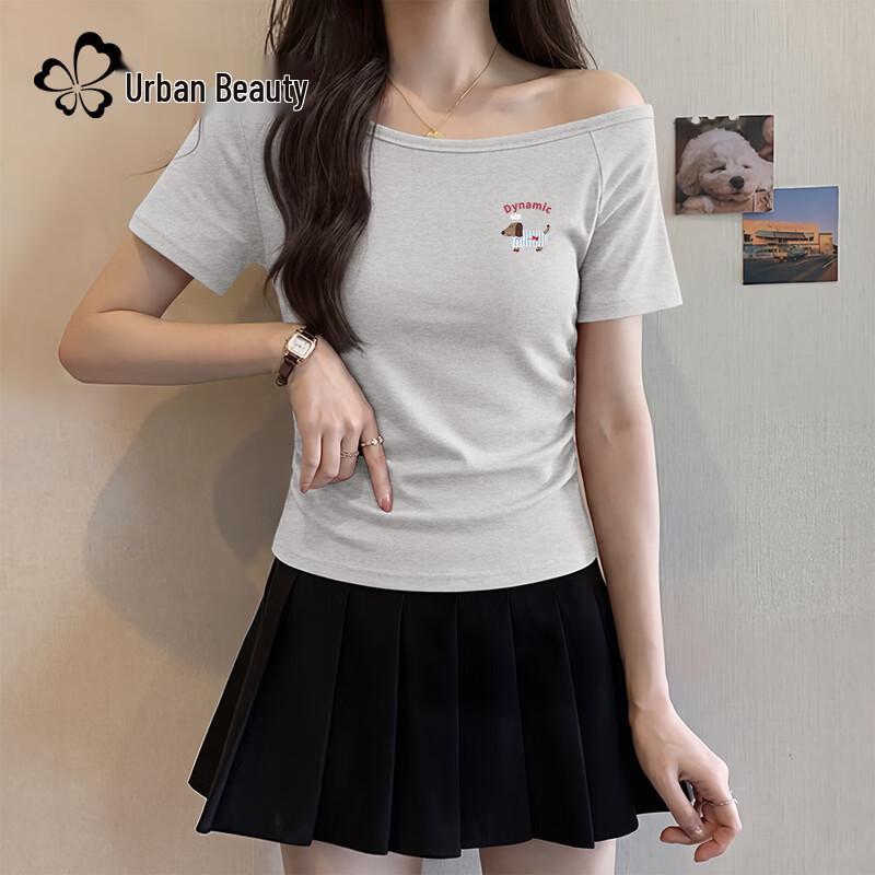 Women s 2026 Summer One-Shoulder Slim-Fit Ruched Short-Sleeve T-Shirt S