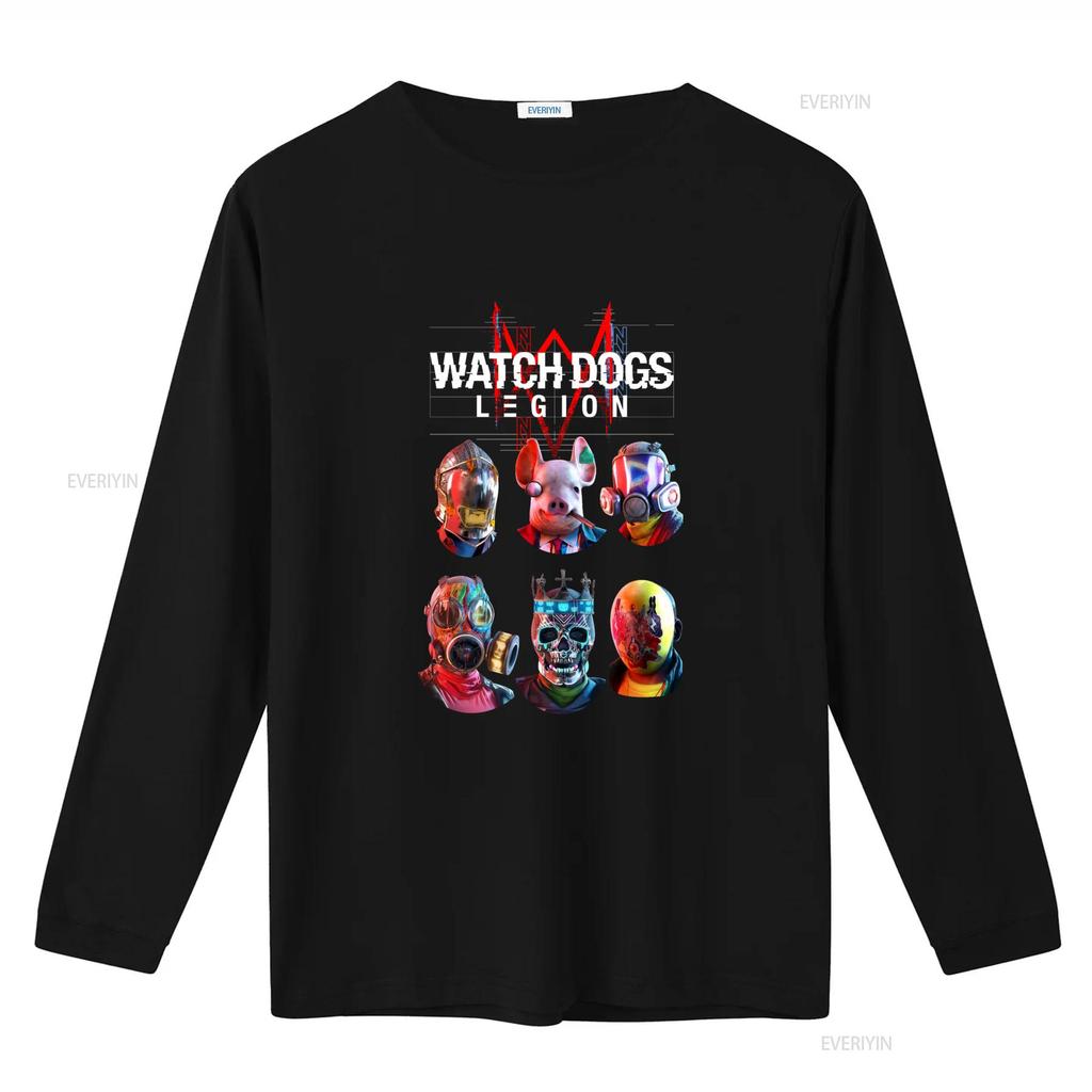 Watch Dogs Legion T-shirt da adulto Sei teste di figura uniche sotto logo statico Design vintage lavato Unisex Versatile Elegante