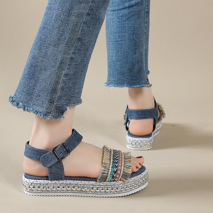 

Удобные сандалии на плоской подошве, модная летняя пляжная женская обувь с кисточками 2024 г., крутая обувь