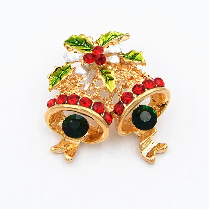 European American Christmas Bell Rhinestone Brooch Lapel Pin Exquisite Jewelry