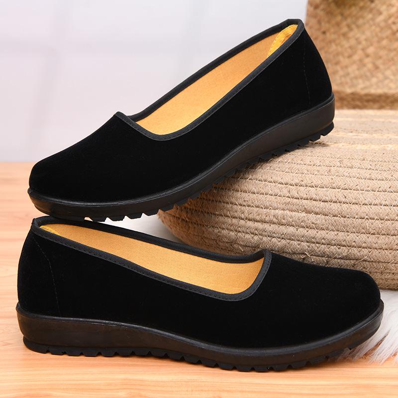 Women's Black PU Sole Slip-On Flats: Breathable Dance & Work Shoes